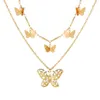 Colares pendentes Colar de borboleta oca dupla camada de borboleta pendente para mulheres doces conto de fadas vintage Insect Metal Fashion Jewelry Gift