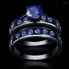 Anneaux De Mariage Coloré Pierre Style Bleu Noir OrCZ Zircon Bijoux De Fiançailles Éternité Femmes Bande Empilable Pour