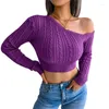 Женские свитера H9ED Fall Bodycon Свитер для женщин сексуальный один из выключенных скручиваемых кабелей с твердым цветом с длинным рукав
