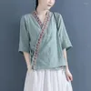 Women's Blouses Cotton 2023 Women Shirt Summer Cardigan Embroidery V Neck Fashion Half Sleeve Casual Blouse YoYiKamomo