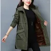 Women's Trench Coats 2023 Winter Thicken Plus Velvet Jacket Women Warm Parkas Loose Cotton Hooded Coat Solid Casual Size 4XL Womens Long