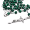 Hänge halsband qigo grön sten kors rosenkransen kvinnor katolska smycken