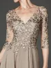 Casual jurken elegante champagne moeder van bruids kanten appliques halve mouw lang trouwfeest gastjurk femme robe de soiree 230221