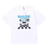 Rhude Tshirt 디자이너 Mens T 셔츠 조수 인쇄 티 남자 여성 둥근 목 짧은 슬리브 Tshirt 캐주얼 느슨한 패션 하이 스트리트 힙합 세련된 탑