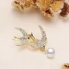 Jewelry Settings Double Swallow Korean Version Thick Goldplated Explosive Freshwater Pearl Brooch Semifinished Mount For D Dhfcf