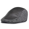 Berets Men Real Leather Beret Male dunne hoeden 55-61 cm grijs/bruin voorwaartse pet Leisure Duckbill Casquette Golf de bestuurder