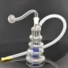 Portable Glass Oil Burner Bong 4 Floors Matrix Perc Clear Pyrex Thick Recycler Smoking Water Pipe Dab Rig Ash Catcher Bong with Male Glass Oil Burner Pipe and Hose 2pcs