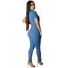 Summer Casual Fashion Blue Denim Jumpsuit For Women Slim Short Sleeved Pencil Jeans skinny Denim Jumpsuit Female