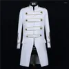 Men's Jackets Men's Long Slim Emcee Court Suit Wedding Po Dress Welcome Windbreaker Stage Man Costume Black White Blue Jacket