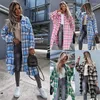 Blusas femininas outono inverno quente grossa camisa xadrez de camisa de mulher street moda lapela solta jaqueta longa camisa azul rosa feminino tops mujer