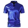 Herrpolos 2023 Summer Korean Style Personlighet Glossy Polo Shirts Men Casual Loose Colid Color Gold för storlek S-XXL