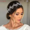 Tiaras YouLaPan Leaf Bridal Headpiece Shiny Wedding Headband Women Tiara Crystal Girls Headwear Bride Headdress Wedding Hair Accessor Z0220