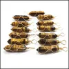Charms Gold Wire Wrap Natural Stone Tiger Eye Pillar Shape Point Chakra Pendants For Jewelry Making Wholesale Handmade Craft Drop de Dhhou