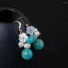 Kolczyki Dangle S925 Sterling Silver Trendy Chinese Style Freshwater Pearl Female Shell Tianhe Stone Ear Hook