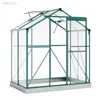 Outdoor Patio 6.2ft Wx4.3ft D Greenhouse Aluminum Hobby Walk-in Polycarbonate Greenhouse with 2 Windows Base and Sliding Door for Garden Backyard Green