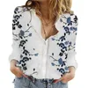 Vårkvinnor skjortor Ny långärmad lapel Multicolor Geometric Print Temperament Cardigan Single Breasted Shirt