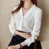 Женские блузки Shintimes 2023 Офис белая блузка женщин с длинным рукавом кардиган кружев