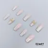 Faux Ongles Cadeau Emballé Rose Brillant Avec Paillettes Et Décor 3D Couleur Nude Appuyez Sur Carré Long Pour La Célébration De Mariage 24pc