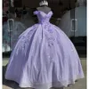 Parti Elbiseleri Bling Pullu Sweet 16 Quinceanera 3D Aplike Boncuklar Korse Vestidos De 15 Anos Masquerade XV Lavender 230221