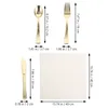 Dinnerware Sets Set Cutlery Kit Flatware Disposable Fork Party Utensils Spoon Gold Tableware Pre Rolled Napkin Kitchen Steak Dinner