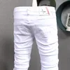 Jeans Masculino Estilo Coreano Moda Masculina Alta Qualidade Cor Branca Elástico Ajuste Slim Fit Jeans Rasgado Calça Lápis Streetwear Calças Hip Hop1