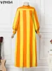 Casual Dresses Dresses For Women Evening Party Dress VONDA Bohemian Women Party Vestido Beach Sexy Striped Maxi Dress Robe Femme Oversize 230221