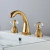 Rubinetti per lavabo da bagno Miscelatore per lavabo Rubinetto in ottone nero 3 fori Doppia maniglia in cristallo e rubinetti per vasca da bagno in oro con acqua fredda