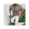 Men'S Casual Shirts Fashion Mens Vintage Chain Print Beach Hawaiian Shirt Tropical Summer Short Sleeve Standup Collar Single Breaste Dh0U7