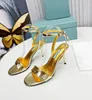 The latest women's sandals have two sides of leather thin heels, ankle thin strap buckle, round head formal dress, casual banquet, fashionable and sexy size 35-41 6.5cm box