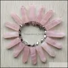 Charms Fashion Natural Pink Rose Quartz Stone Teardrop Pillar Shape Point Chakra Ciondolo per collana Orecchini Gioielli Makin Mjfashi Dhuik