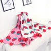 Coperte Modello di frutta Coperta rosa lavorata a maglia in cotone spesso con nappe Cherry Strawberry Winter Balls Baby Kids Girl's Quilt