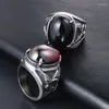 Cluster Rings Black Red Agate Gemstones Tercel Cool Finger Bands for Men Titanium Rostfritt stål Bague Trendiga maskulina tillbehör