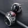 Küme Yüzükler Siyah Kırmızı Agate değerli taşlar Tercel Serin Parmak Bantları Erkekler İçin Titanyum Paslanmaz Çelik Bague Modaya Modeli Eril Aksesuarlar