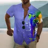 Camisas casuales para hombres Camisa social para hombres con estampado de loros 3D Camisa hawaiana para vacaciones en la playa Manga corta Solapa Tops de gran tamaño Ropa masculina Camisa Masculina 230220