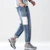 Erkekler Kot yırtık Erkekler Bollgy geniş bacak denim pantolon gevşek fit patchwork sıkıntılı sokak kıyafetleri pantolon hip hop erkek