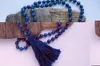 Kolye Kolyeler El Düğümlü Uzun Kolye Doğal Taş Lapis Lazuli Mala Yoga Tassel 36 İnç