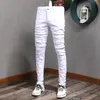 Jeans Masculino Estilo Coreano Moda Masculina Alta Qualidade Cor Branca Elástico Ajuste Slim Fit Jeans Rasgado Calça Lápis Streetwear Calças Hip Hop1