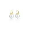 Boucles d'oreilles créoles Real. 925 Sterling Silver Fine Jewelry Round Shell Pearl Ear-bone Leverback Piercing C-G7102