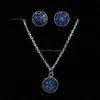 Boucles D'oreilles Collier De Mode Druzy Drusy 12Mm En Acier Inoxydable Rond Résine Ensemble De Bijoux Drop Delivery Sets Dhd9Z