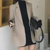 Damespakken Blazers Vrouwen Zakken Saggen Middellange losse temperamentpak Coat Herfst Winter Lange Mouw Professionele knop Top