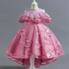 Girl's Dresses Children's New Princess Dress Bridesmaid Flower Ruffle Lace Trailing Dress Baby Embroidery Applique Pombo Birthday Party Dresses W0221