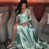 A Line Elegant Lace Evening Dresses Illusion Long Sleeve Silk Satin Party Gowns Split Prom Dress Homecoming Dress Appliques Sheer Neck