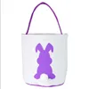 Easter Bunny Canvas Basket Party Favors Hunt Candy Egg Treasures Bag Tote With Rabbit Fluffy Tail for Kids Event Gift Cotton Round Shape