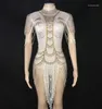 Scene Wear Sexig Stretch Dance Leotard Costume Performance Party Celebrate Show Stones Fashion Rhinestones Pearls Bodysuit