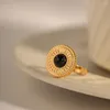 Кластерные кольца из нержавеющей стали, покрытая 18-каратным золотым кнопкой диск Полудесного камня кольцо кольцо мода модные украшения для женщин подарки на день рождения