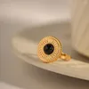 Cluster-Ringe, Edelstahl, vergoldet, 18 Karat Gold, Knopfscheibe, Halbedelsteine, Ring, modischer edler Schmuck für Frauen, Geburtstagsgeschenk