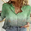 Camicie da donna Nuova manica lunga con risvolto Stampa geometrica multicolore Cardigan temperamento Camicia monopetto T-shirt