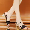 Sandals Comemore Gold Women Shoes Slippers Sliver Summer Party High Heels Low Block Square Middle Heel Shoe Fashion Female 230220