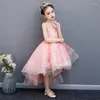 Девушка одевается с низкой румяной румяной розовой милый цветочный принцесса первое платье святого причастия короткая передняя спина детей детское выпускное платье для вечеринки