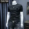 Herr t-shirts korta ärm tshirt mäns smala broderade ljus lyx 2022 ny trend sommar rund hals manliga tees topp man bär kläder m4xl z0221